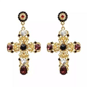 DLBB CHOCOLATE & GOLD CROSS EARRINGS